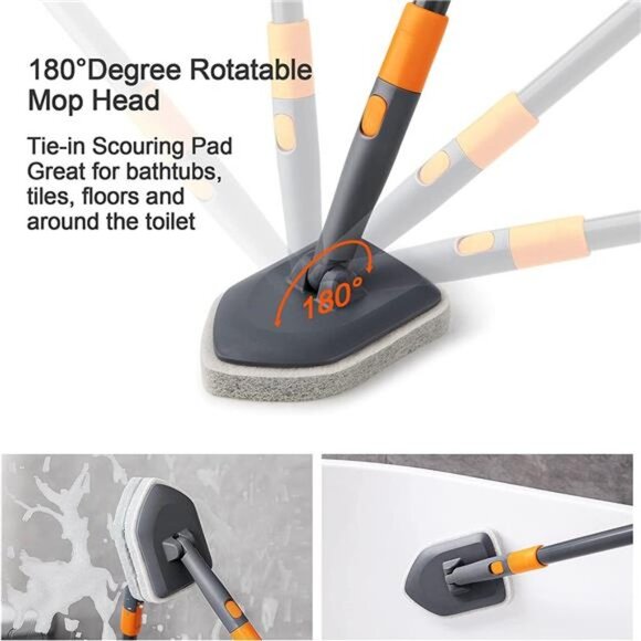 Tile Tub Scrubber Brush with 3Different Function Cleaning Heads & 56" Extendable - Picture 7 of 7